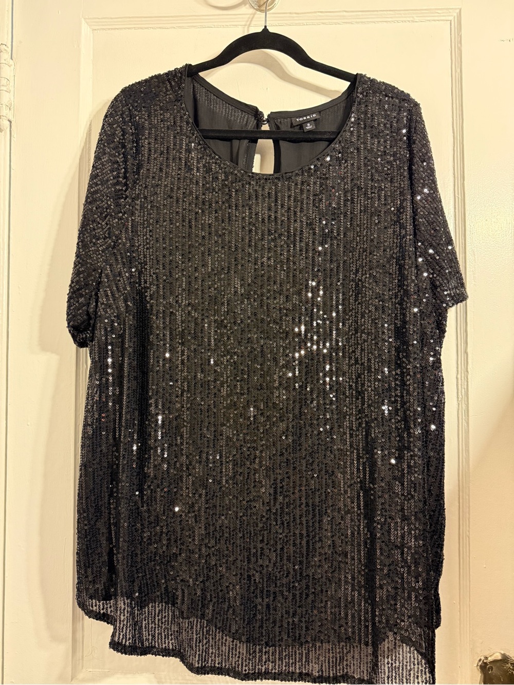 torrid Black Sequin Short Sleeve Scoop Neck Top
